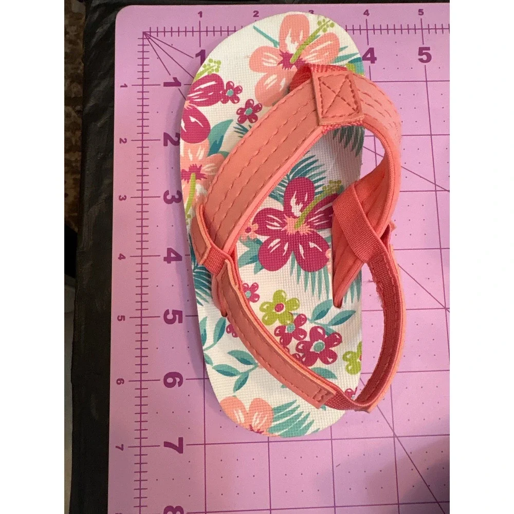 Pink Floral Toddler Flip Flop Sandals with Elastic Back Strap Size 7/8